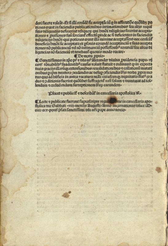 Alexander VI. Regulae cancellariae, 8 Aug. 1495. [Roma: Stephan Plannck, non ante 1495 08 08].