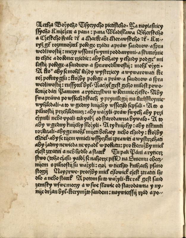 Zřízení zemské Vladislavské (Jura et constitutiones regni Bohemiae). [Praha: Tiskař Pražské bible], 1500 07 18.