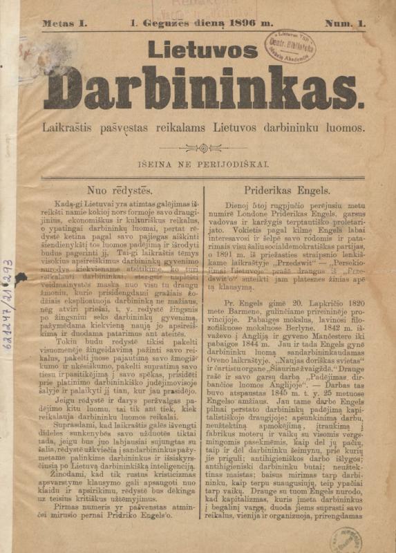 Lietuvos darbininkas: laikraštis pašvęstas reikalams Lietuvos darbininkų luomos