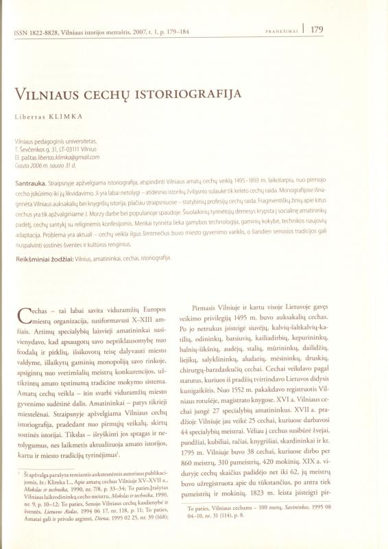 Vilniaus cechų istoriografija