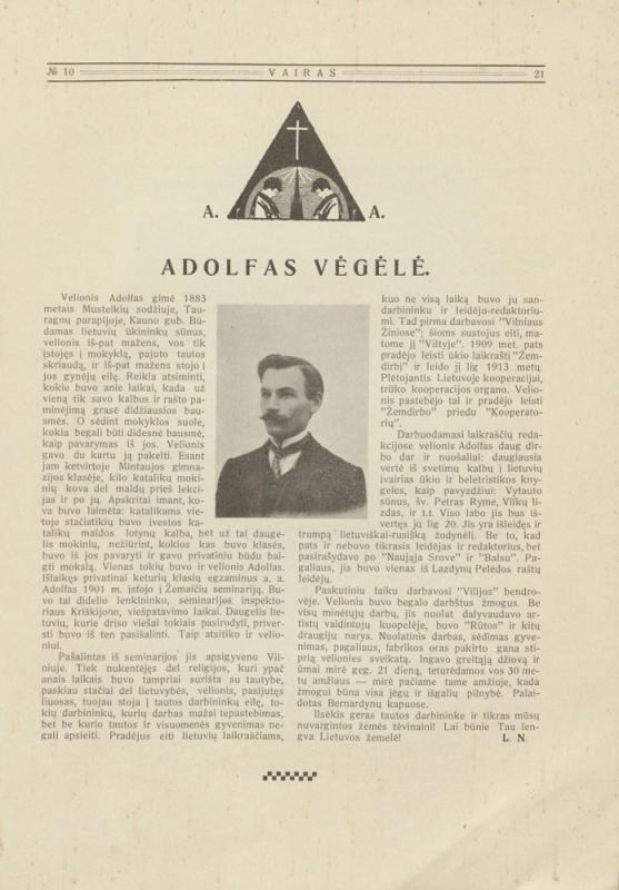 Adolfas Vėgėlė (1882–1914), žurnalistas, vertėjas