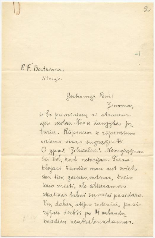 Felicijai Bortkevičienei rašytas Kleopo Jurgelionio laiškas