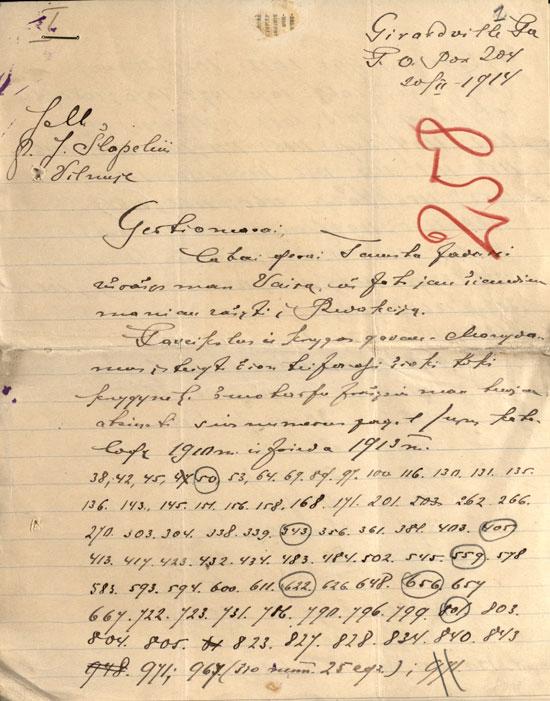 Kun. Prano Augustaičio laiškas Jurgiui Šlapeliui