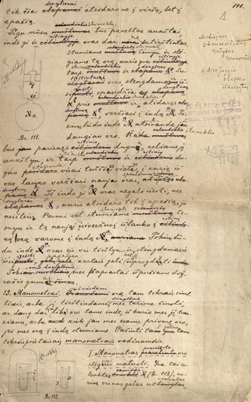 J. Šlapelio ištaisytas M. Stankevičiaus „Fizikos“ vadovėlio rankraštis