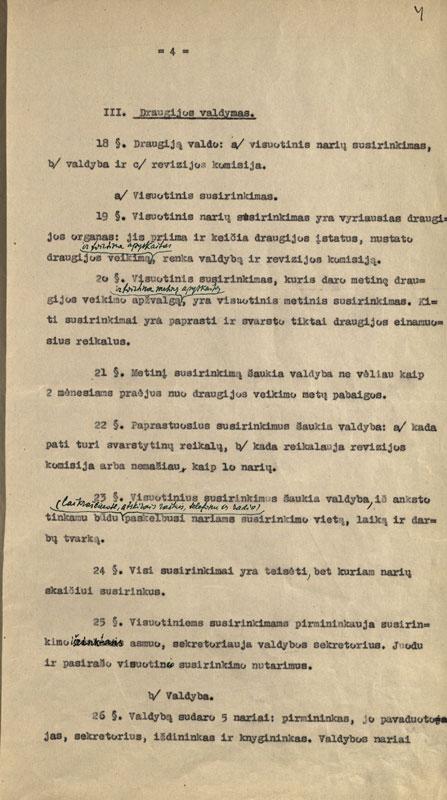 Įregistruoti Lietuvių kalbos draugijos įstatai su redakciniais taisymais (1935)