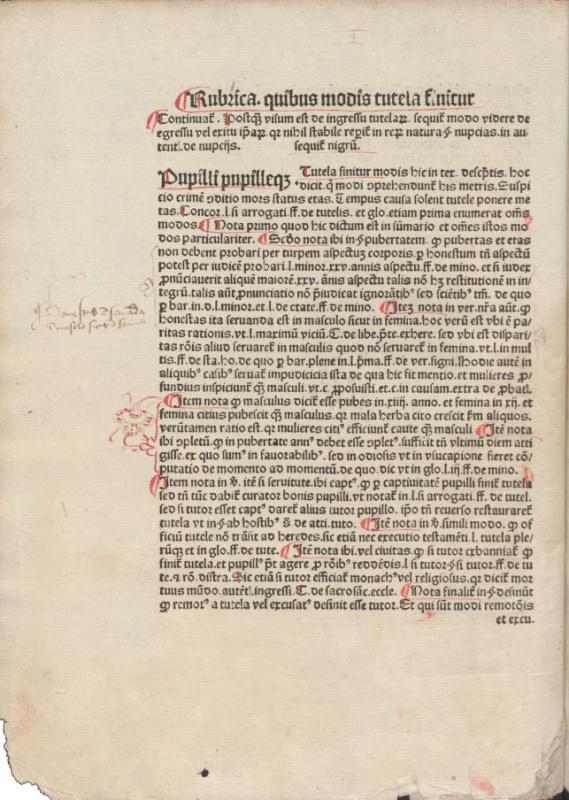 Piro, Henricus de. Super Institutiones. [Köln: Johann Koelhoff, vyresnysis, ca 1481].