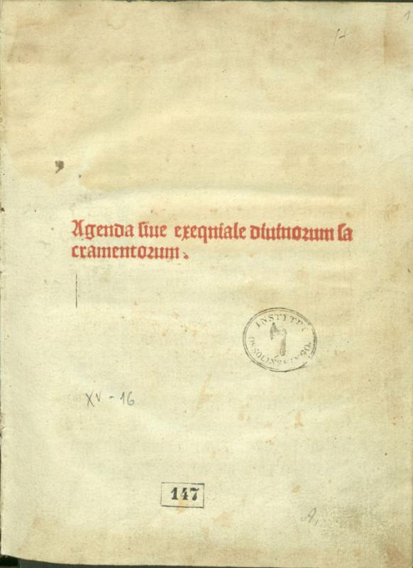„Agenda“ (1499): antraštinis lapas