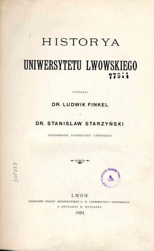 L. Finkelio ir S. Stažinskio „Lvivo universiteto istorija“