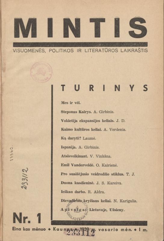 Mintis: visuomenės, politikos ir literatūros laikraštis
