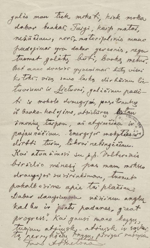 Antano Smetonos laiškas Augustinui Voldemarui