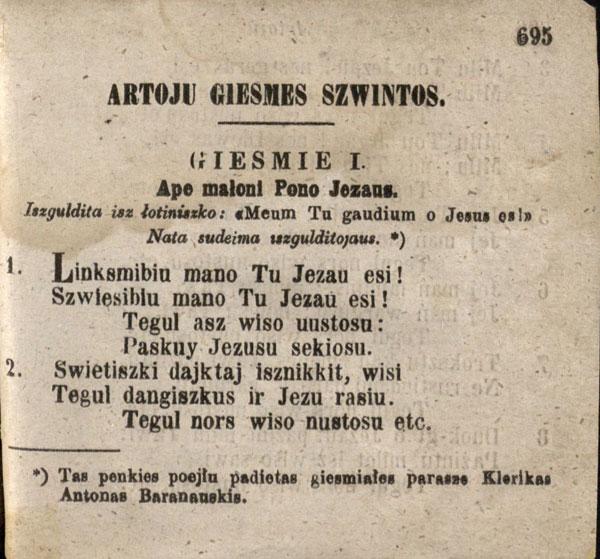 Kantyczkas, arba Kniga giesmiu. Par Moteju Wołonczewski, żemajcziu wiskupa parwejzieta ir isznauje iszspausta. Wilniuj: kasztu ir spaustuwi Jozapa Zawadzkia, 1864.