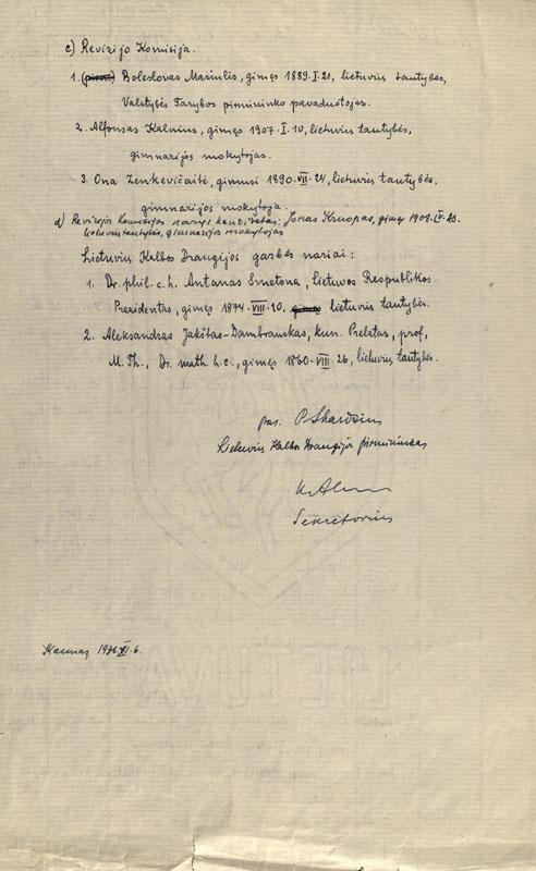 Informacija apie Lietuvių kalbos draugijos vadovybę (nuorašas, 1936-11-06)