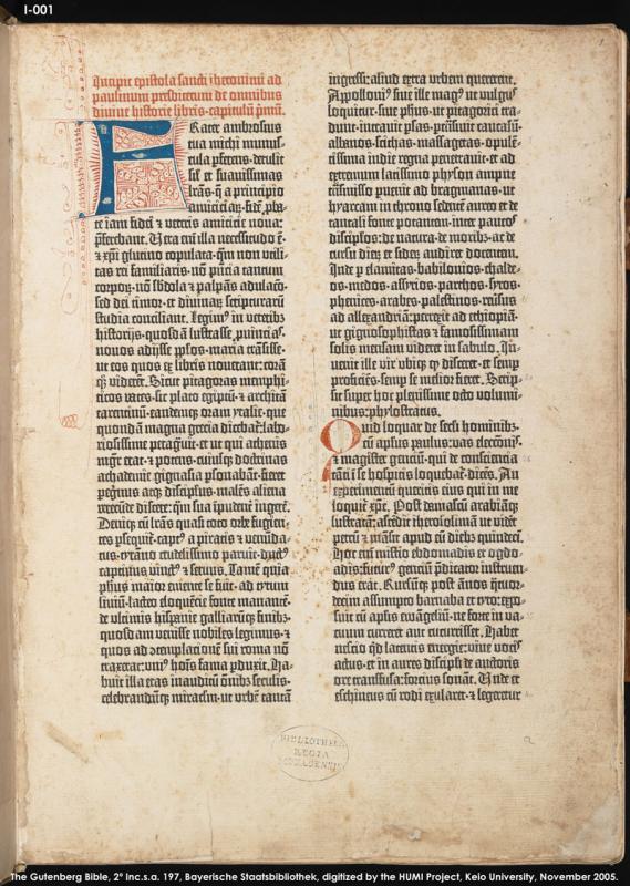 Biblia Latina. [Mainz: Johannes Gutenberg, Johannes Fust, ca 1455].