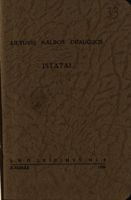 Lietuvių kalbos draugijos įstatų viršelis