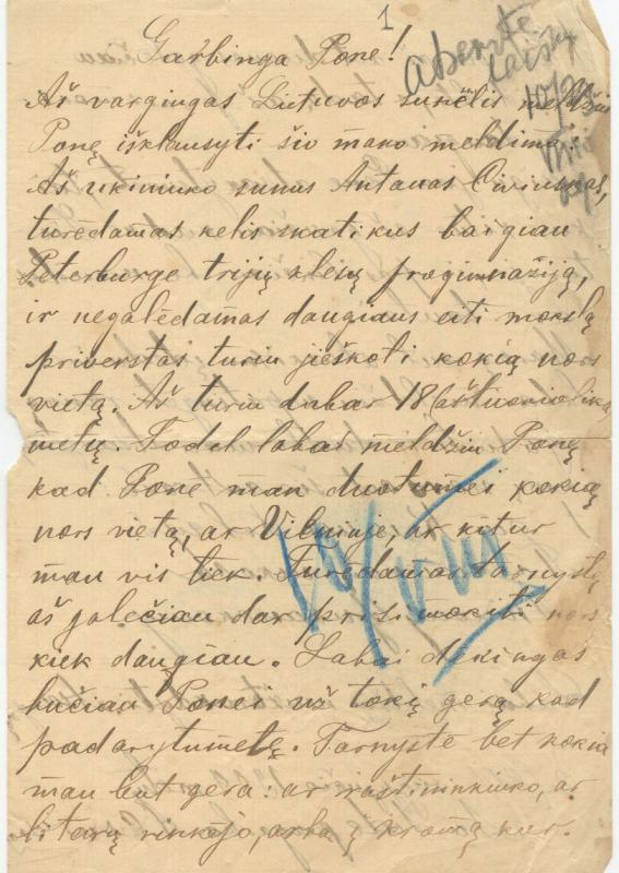 Felicijai Bortkevičienei rašytas Antano Civinsko laiškas