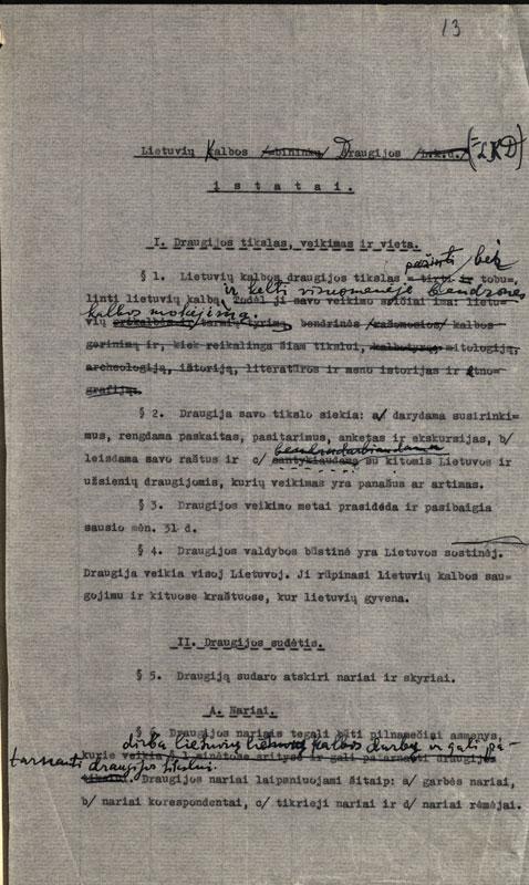 Lietuvių kalbos draugijos įstatų redakciniai taisymai (1935)