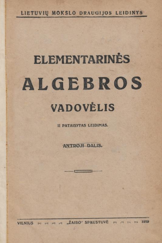 Antano Smetonos verstas J. V. Bliumbergo „Elementarinės algebros vadovėlis“