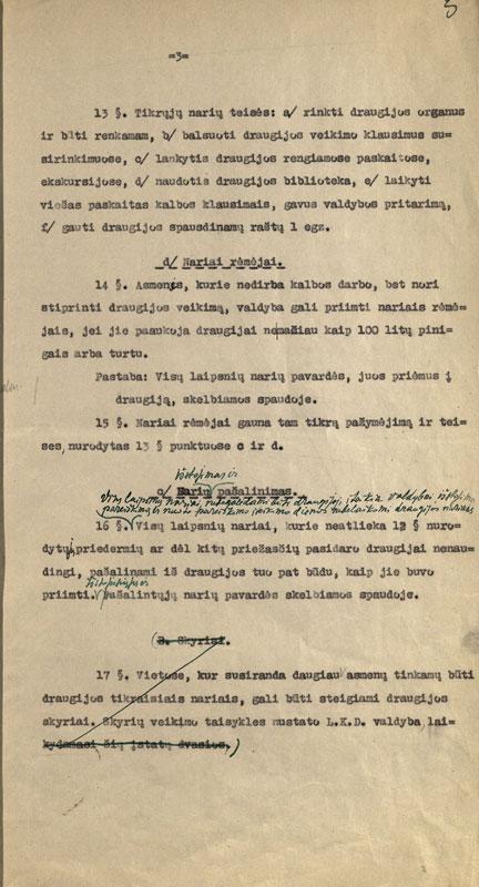 Įregistruoti Lietuvių kalbos draugijos įstatai su redakciniais taisymais (1935)