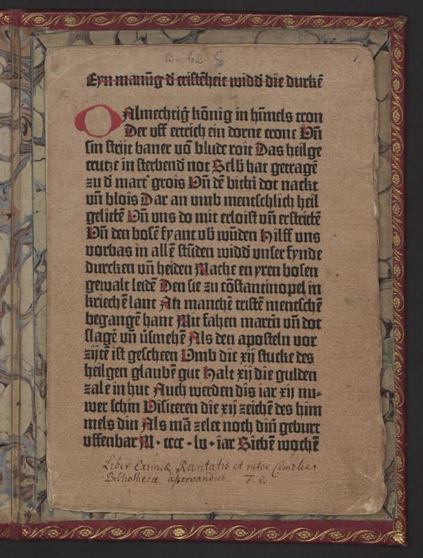 Türken-Kalender (Eyn Manung der Christenheit Widder die Durken). [Mainz: Johannes Gutenberg, 1454 12 6–24].