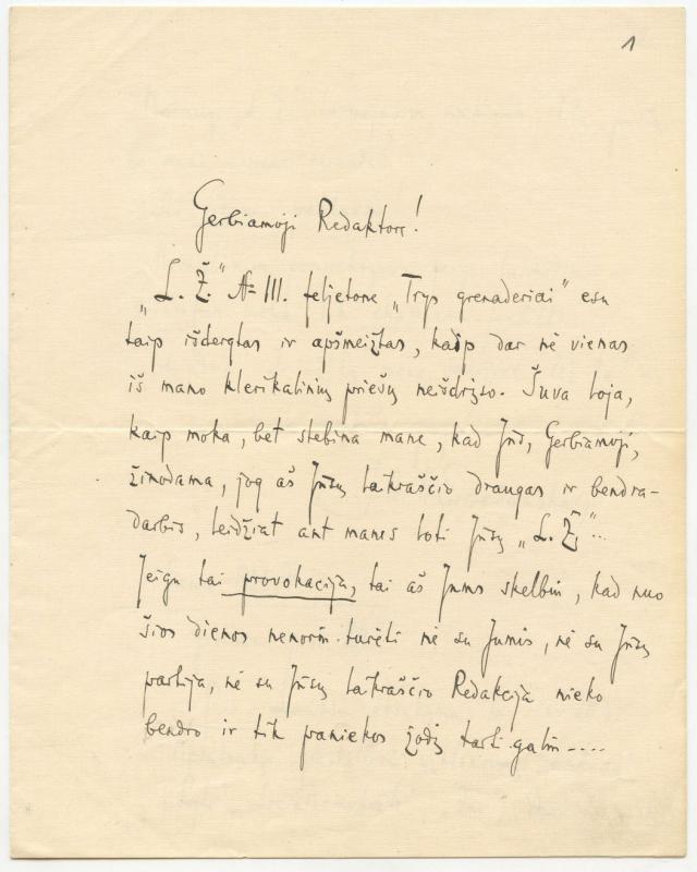 Felicijai Bortkevičienei rašytas Juozapo Albino Herbačiausko laiškas