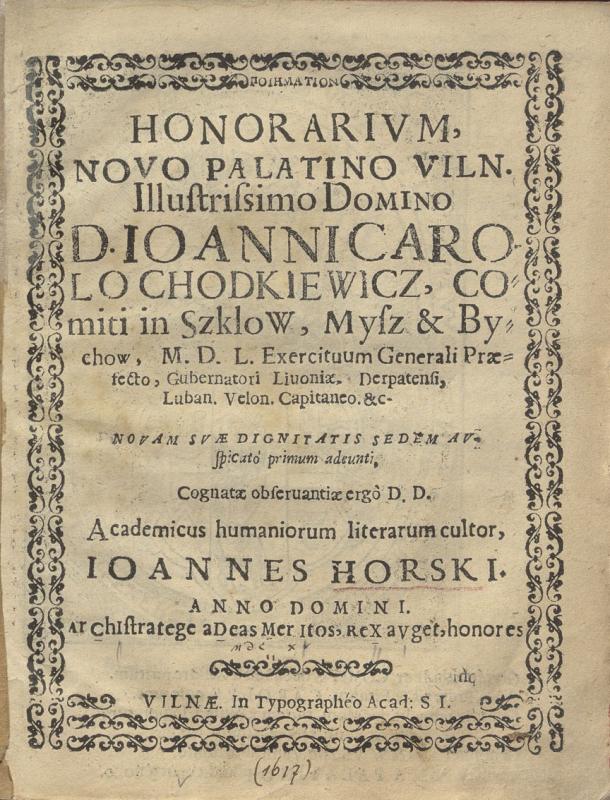 J. Horskio pagarbos poemėlė naujajam Vilniaus vaivadai