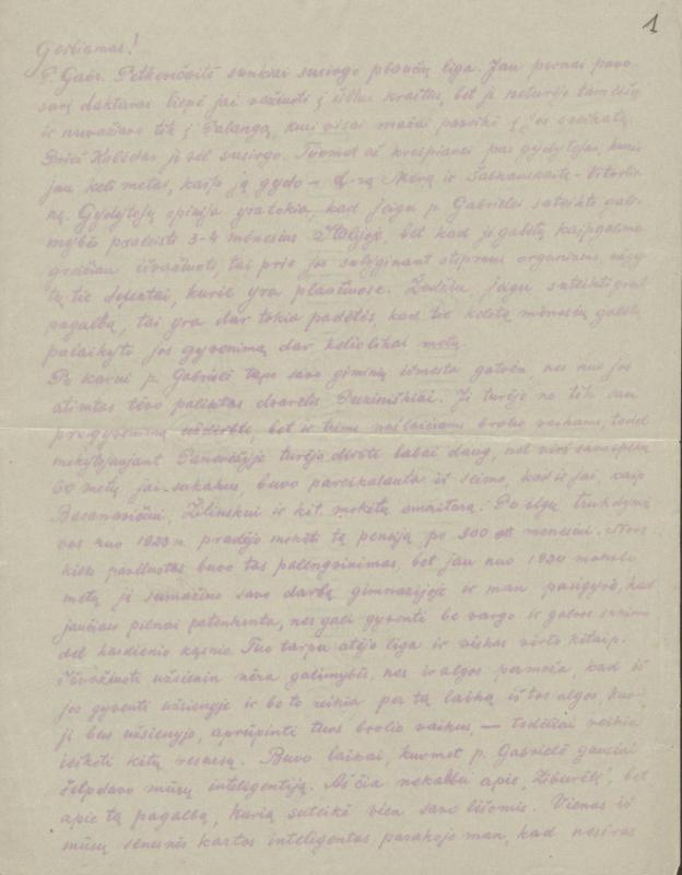 Felicijos Bortkevičienės rašytas laiškas Jonui Kardeliui