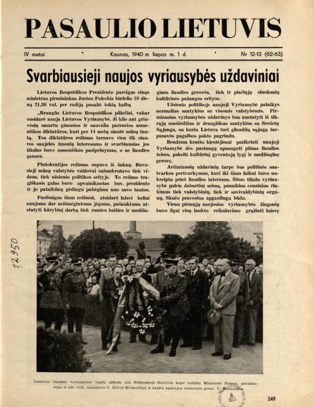 Paskutinis „Pasaulio lietuvio“ numeris