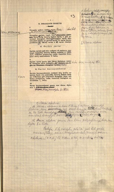 Lietuvių kalbos draugijos įstatų spaustuvės rinkinio korektūros fragmentai