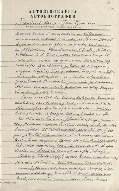 Marijos Šlapelienės autobiografija