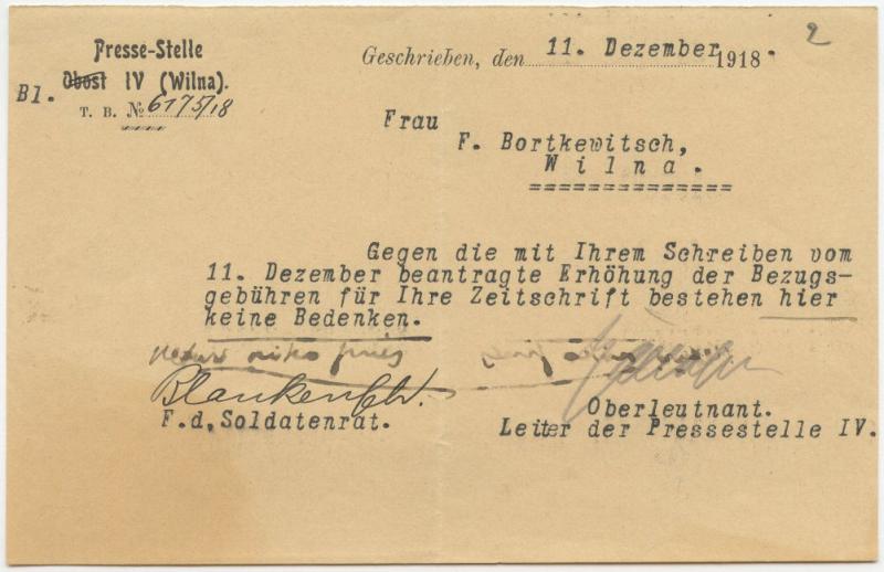 Vokiečių karinės valdžios laiškas