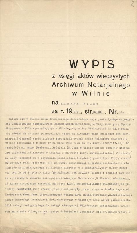 Žemės sklypo pirkimo aktas Rasų kapinių reikmėms