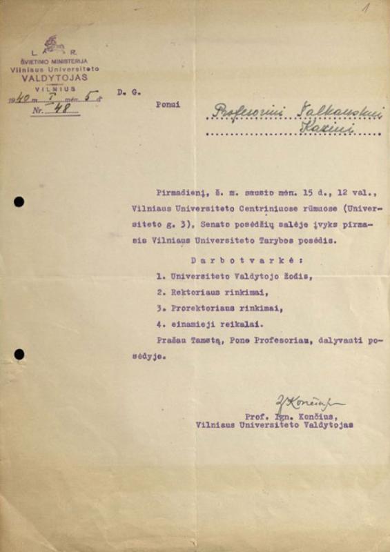 Igno Končiaus pasirašytas kvietimas