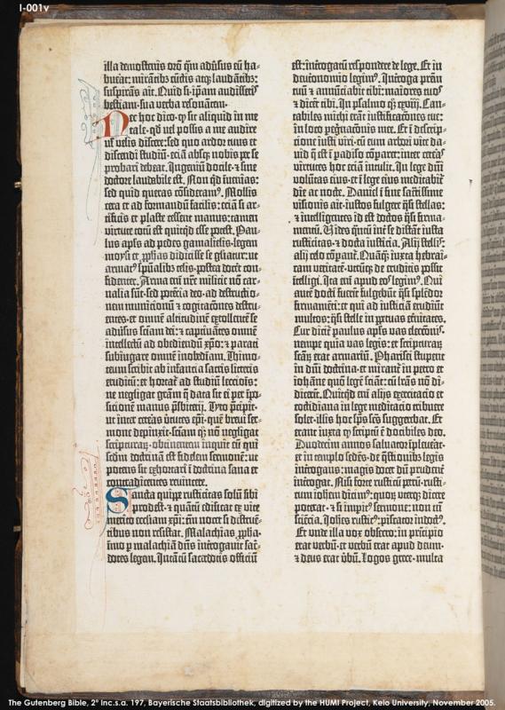 Biblia Latina. [Mainz: Johannes Gutenberg, Johannes Fust, ca 1455].