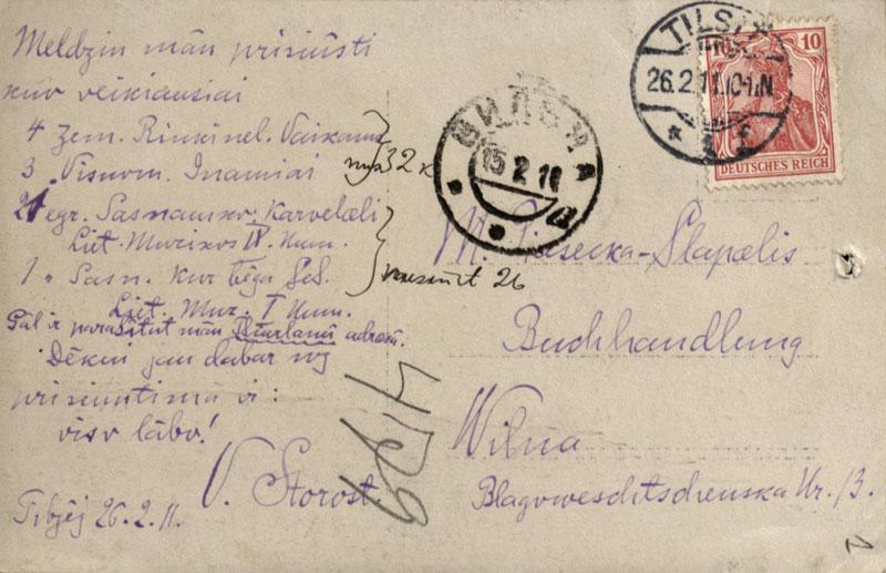 Vydūno atvirlaiškis Jurgiui Šlapeliui