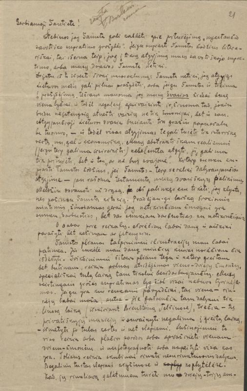 Felicijai Bortkevičienei rašytas dailininko Adomo Varno laiškas ir atvirlaiškiai