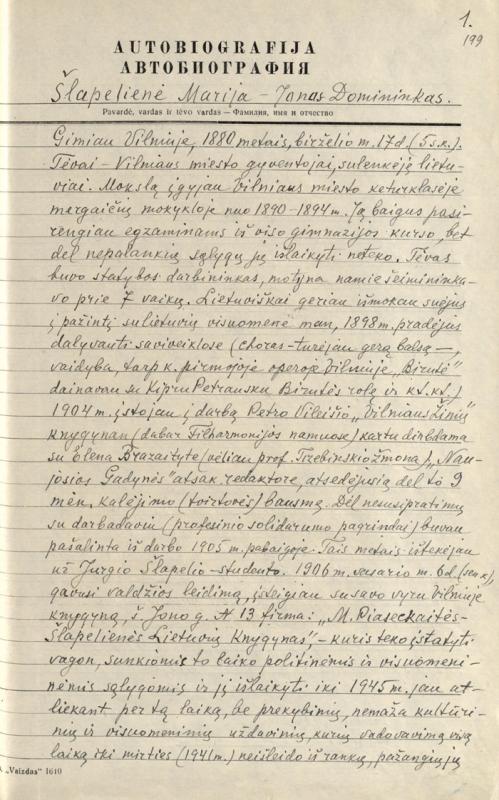 Marijos Šlapelienės autobiografija