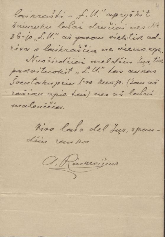 Felicijai Bortkevičienei rašyti Antano Rinkevičiaus laiškai