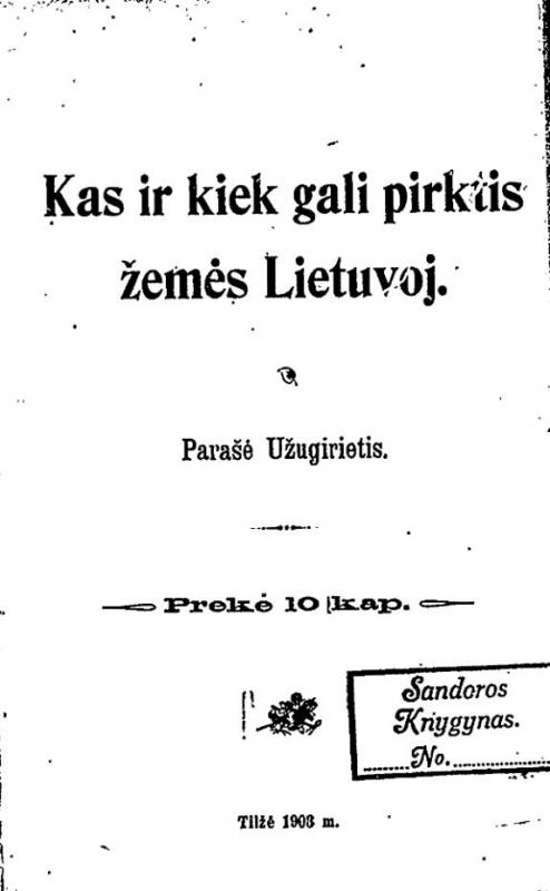 Antano Smetonos rengta knygelė „Kas ir kiek gali pirkti žemės Lietuvoje“
