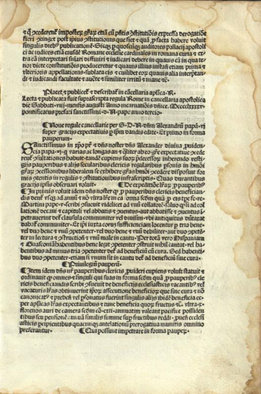 Alexander VI. Regulae cancellariae, 8 Aug. 1495. [Roma: Stephan Plannck, non ante 1495 08 08].