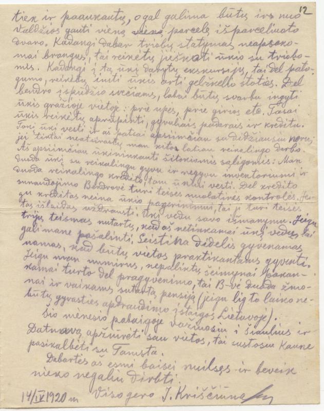 Felicijai Bortkevičienei rašytas Jono Kriščiūno-Jovaro laiškas