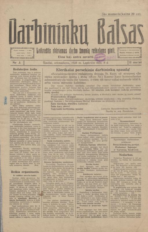 Darbininkų balsas: socialdemokratinis darbininkų laikraštis