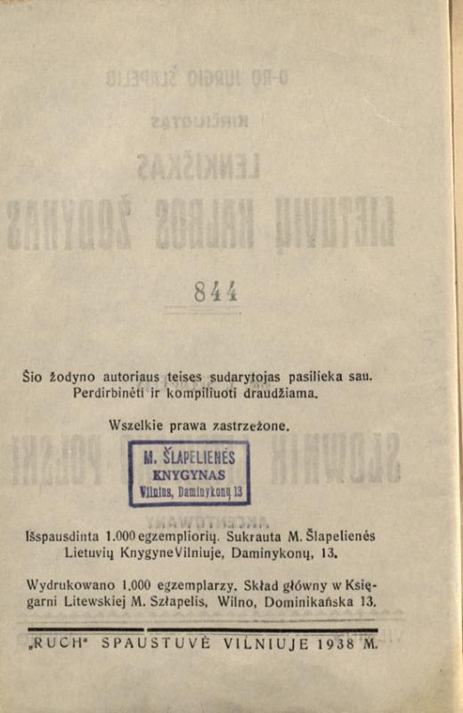 J. Šlapelio „Kirčiuotas lenkiškas lietuvių kalbos žodynas“