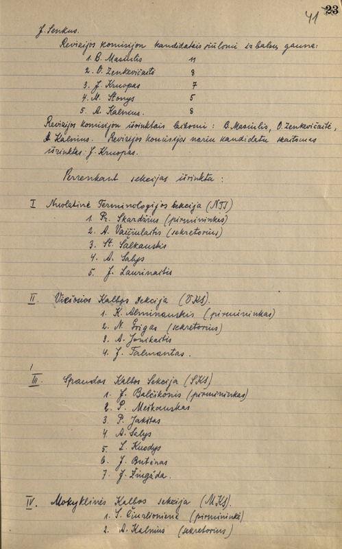 Lietuvių kalbos draugijos valdymo organų ir sekcijų narių rinkimai (visuotinio susirinkimo protokolo fragmentas, 1936-10-12)