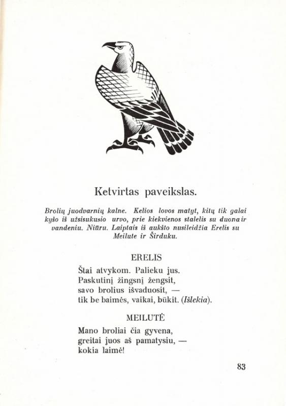 Čiurlionienė-Kymantaitė, Sofija. Dvylika brolių juodvarniais laksčiusių: vaikams vaidinti keturių paveikslų pasaka. Kaunas: Spaustuvė „Typolitʼas“, 1932.