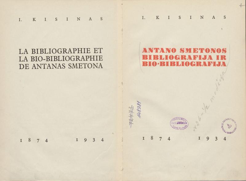 I. Kisino parengta „Antano Smetonos bibliografija ir bio-bibliografija“