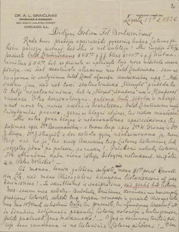 Felicijai Bortkevičienei rašyti dr. Andriaus L. Graičiūno laiškai