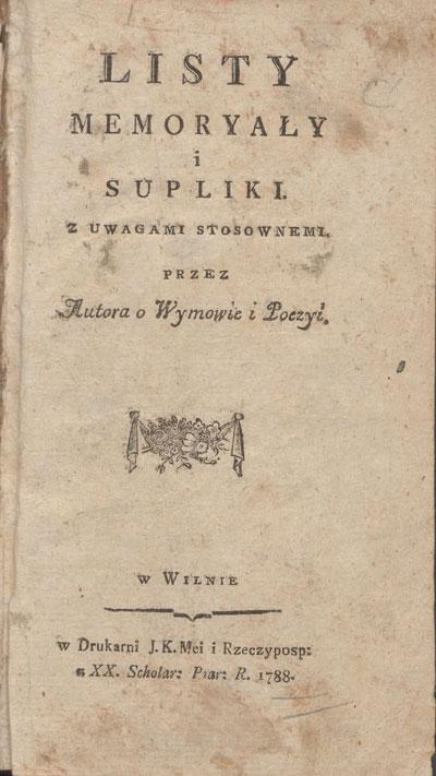 Apie iškalbą ir poeziją, 1788.
