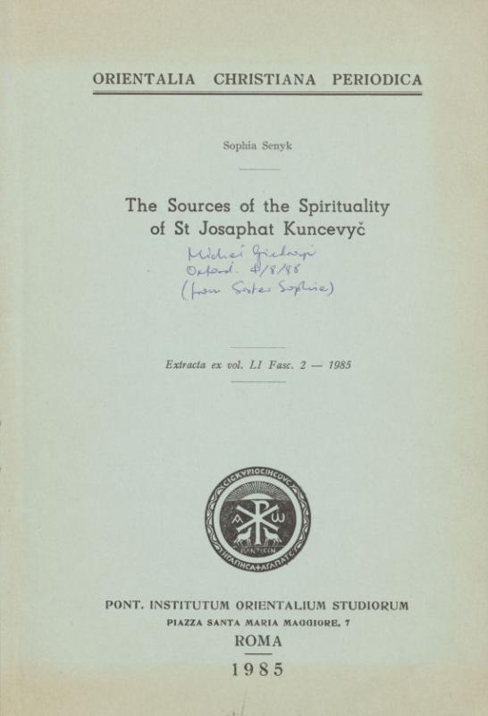 S. Senyk knyga „Juozapato Kuncevičiaus dvasingumo šaltinis“