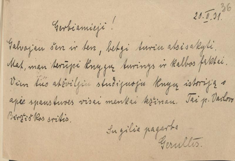 Jurgio Gerulio atvirlaiškis XXVII knygos mėgėjams. Vokietija, 1931 m. vasario 20 d.
