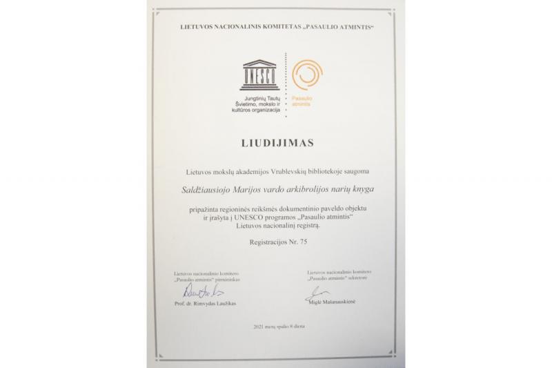 UNESCO liudijimas